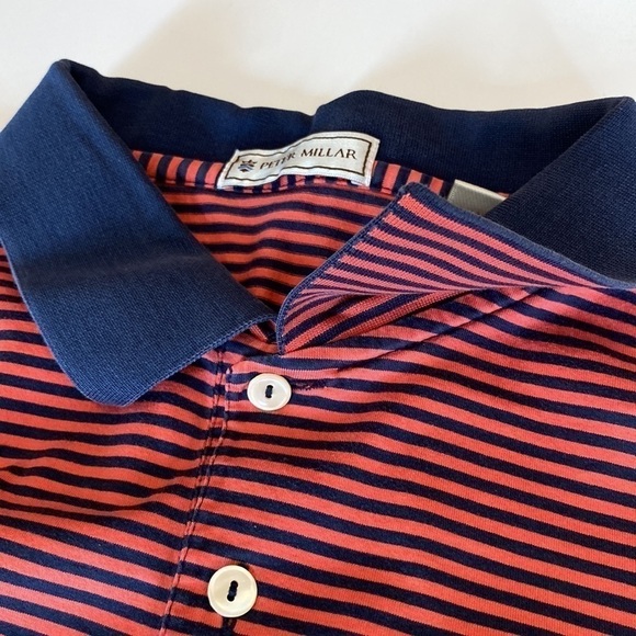 Peter Millar, men’s short sleeve shirt, size large rust colored navy stripes - Picture 6 of 9